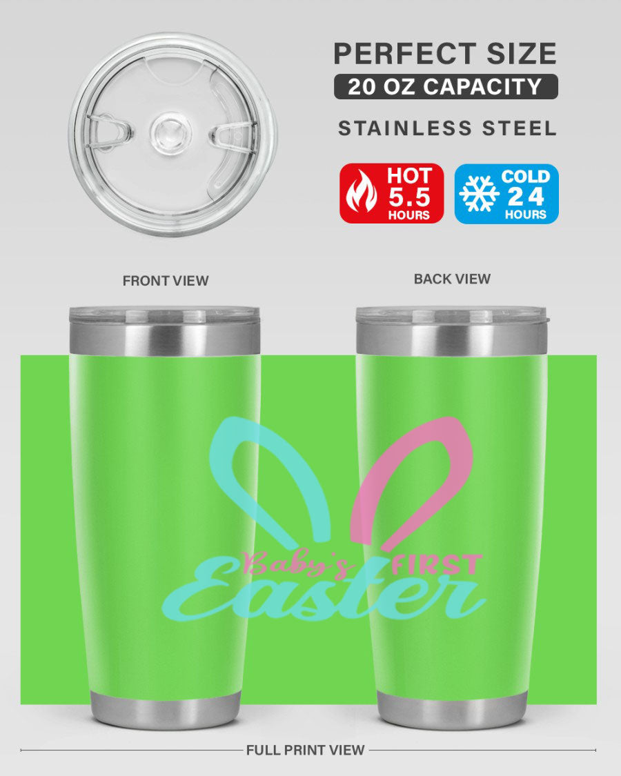 Baby's First Easter Style 286# 20oz tumbler featuring double wall vacuum stainless steel design with a colorful Easter-themed print.