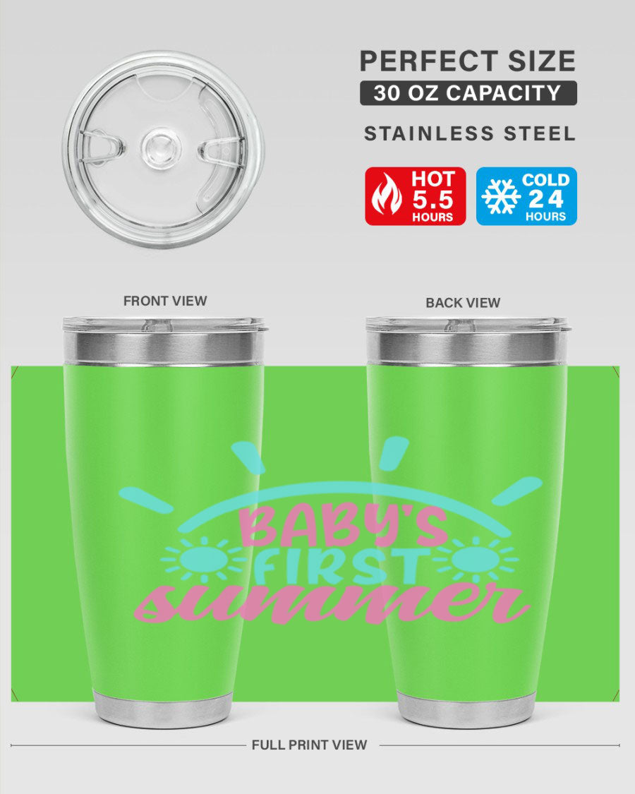 Baby's First Summer Style 282# 20oz Tumbler in stainless steel with a drink-thru lid, perfect for keeping beverages hot or cold.