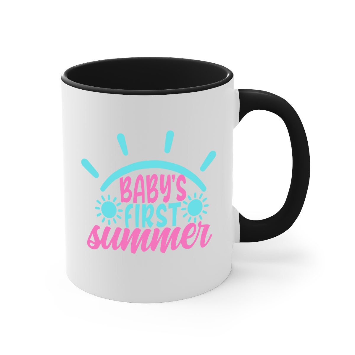 A stylish two-tone Baby's First Summer Mug with a colored handle and glossy finish, available in multiple colors.