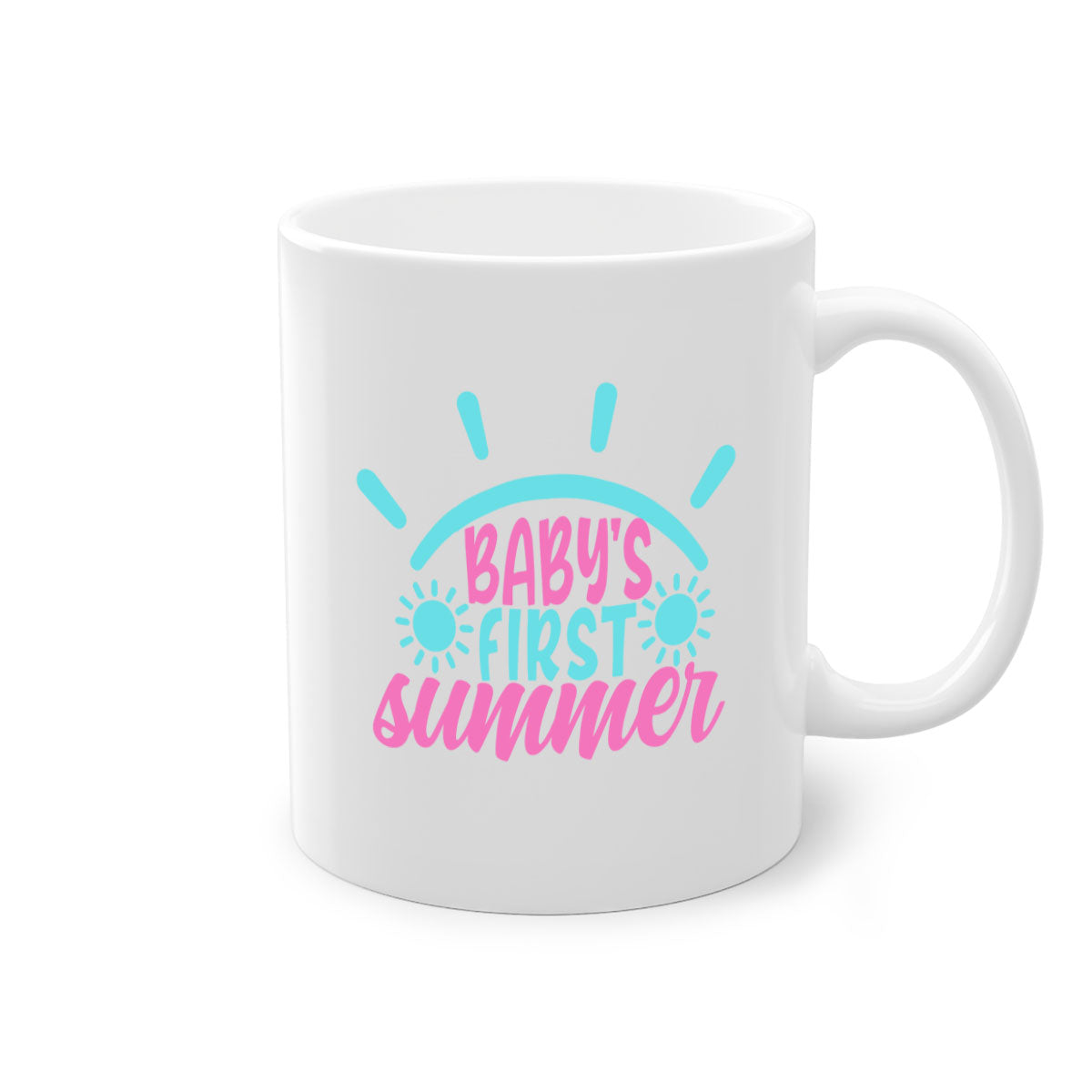 A stylish two-tone Baby's First Summer Mug with a colored handle and glossy finish, available in multiple colors.
