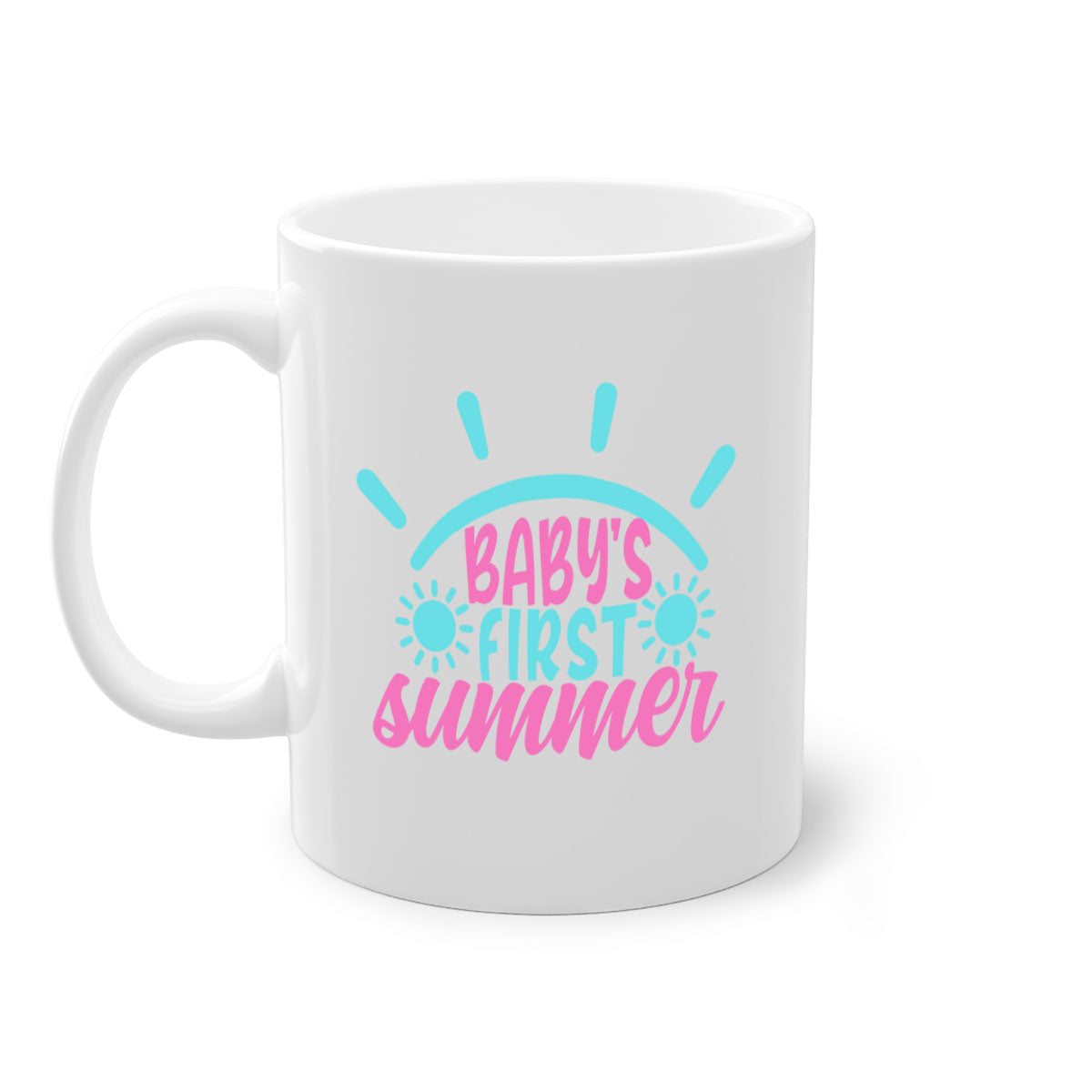 A stylish two-tone Baby's First Summer Mug with a colored handle and glossy finish, available in multiple colors.