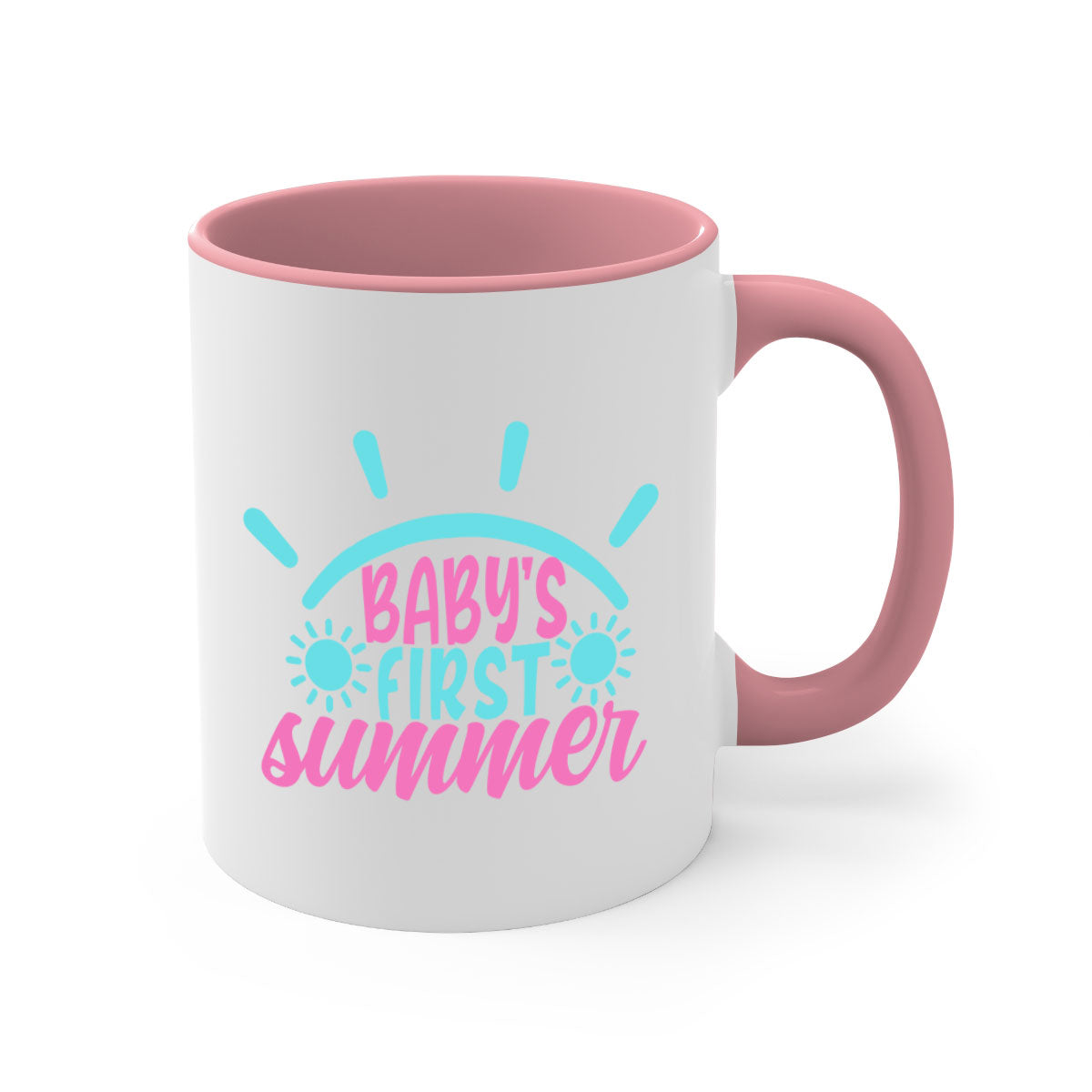 A stylish two-tone Baby's First Summer Mug with a colored handle and glossy finish, available in multiple colors.