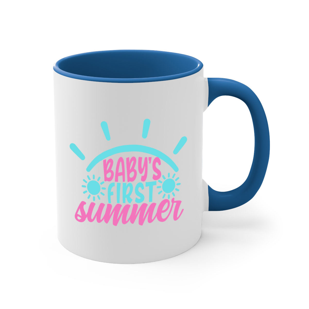 A stylish two-tone Baby's First Summer Mug with a colored handle and glossy finish, available in multiple colors.