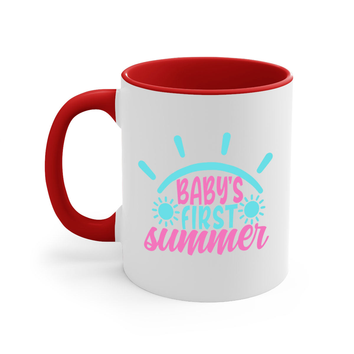 A stylish two-tone Baby's First Summer Mug with a colored handle and glossy finish, available in multiple colors.