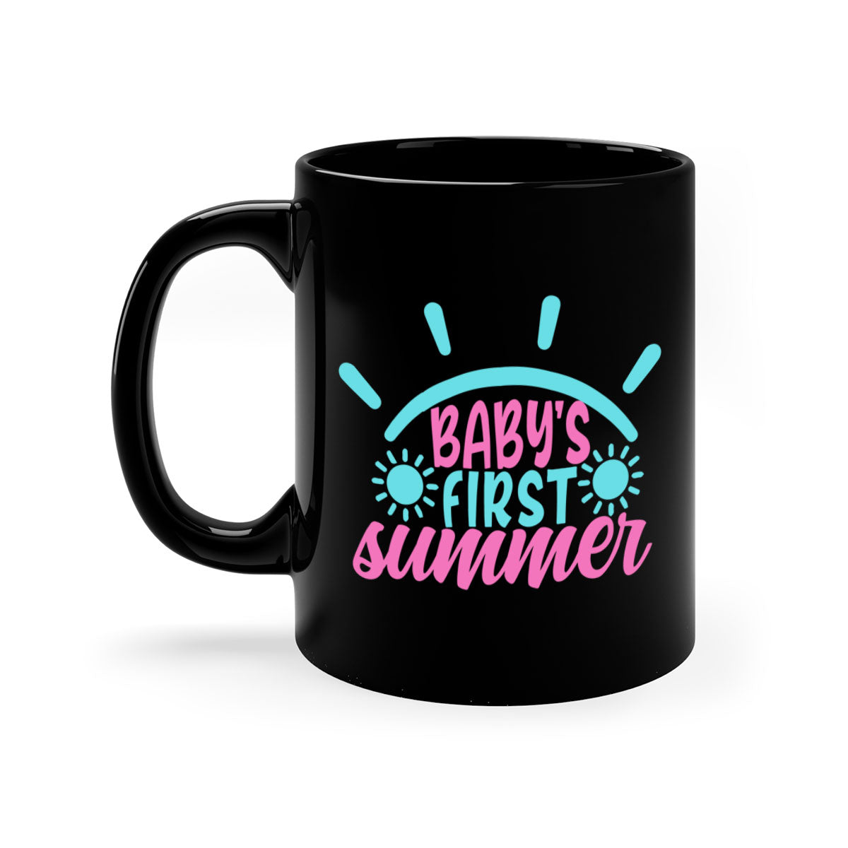 A stylish two-tone Baby's First Summer Mug with a colored handle and glossy finish, available in multiple colors.