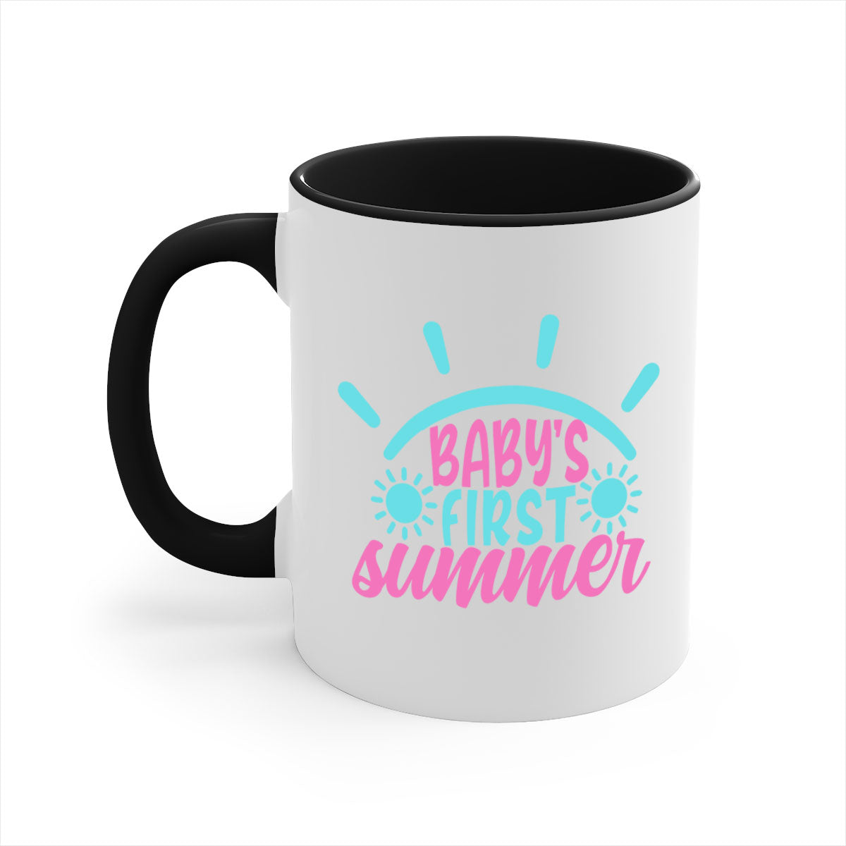 A stylish two-tone Baby's First Summer Mug with a colored handle and glossy finish, available in multiple colors.