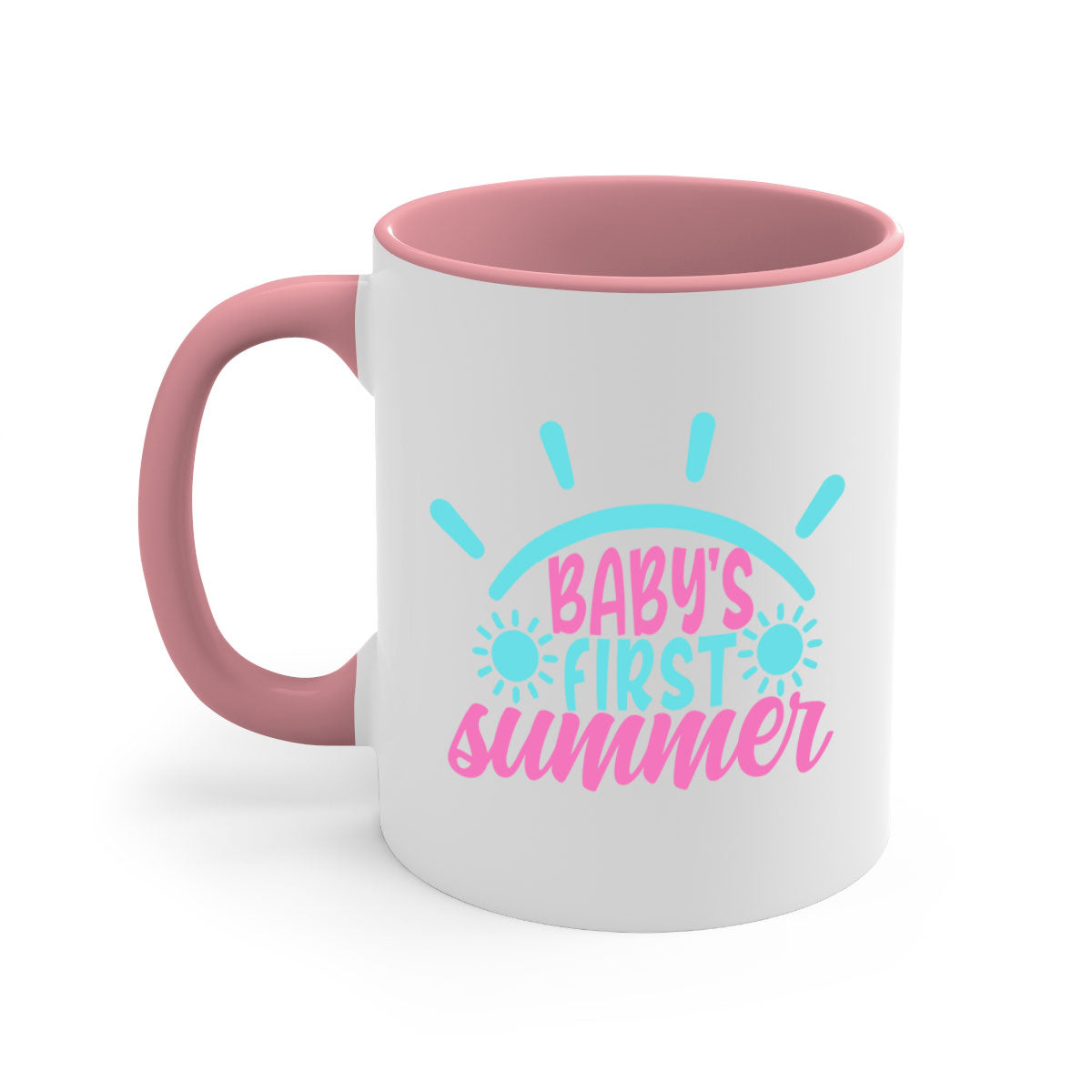 A stylish two-tone Baby's First Summer Mug with a colored handle and glossy finish, available in multiple colors.