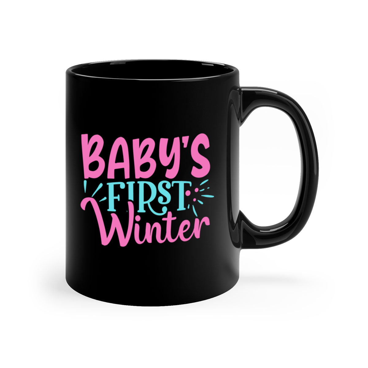 A stylish two-tone Baby's First Winter Mug with a colored handle and glossy finish, available in multiple colors.