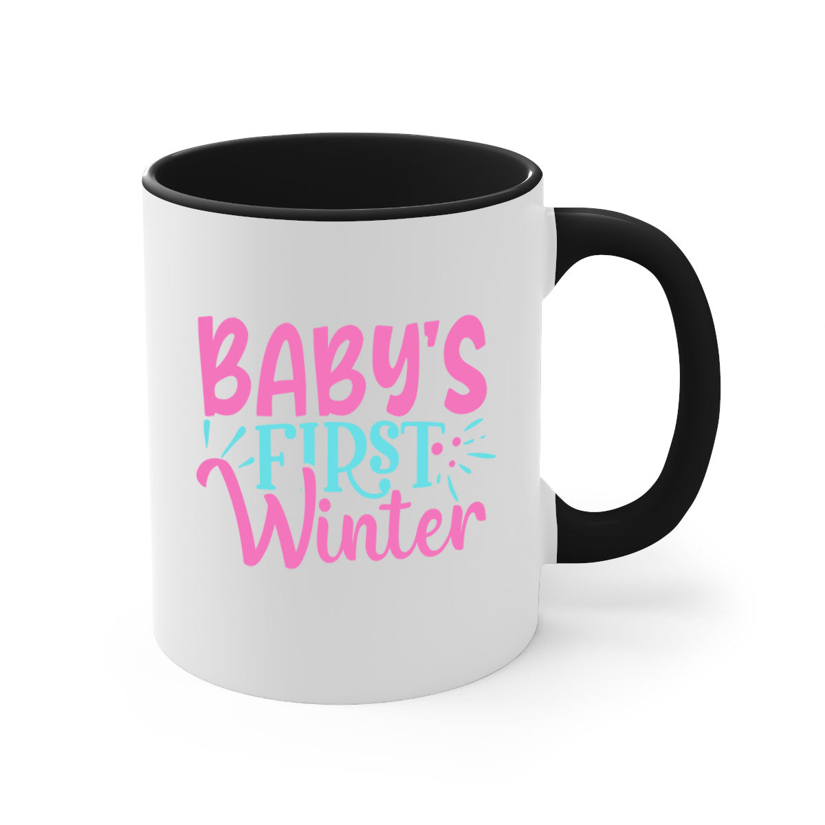 A stylish two-tone Baby's First Winter Mug with a colored handle and glossy finish, available in multiple colors.
