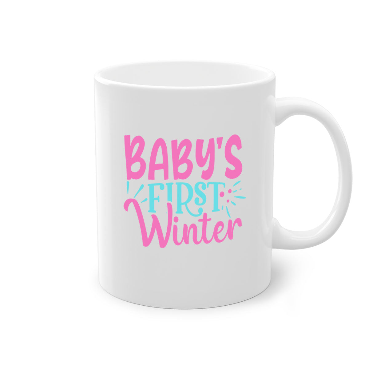 A stylish two-tone Baby's First Winter Mug with a colored handle and glossy finish, available in multiple colors.