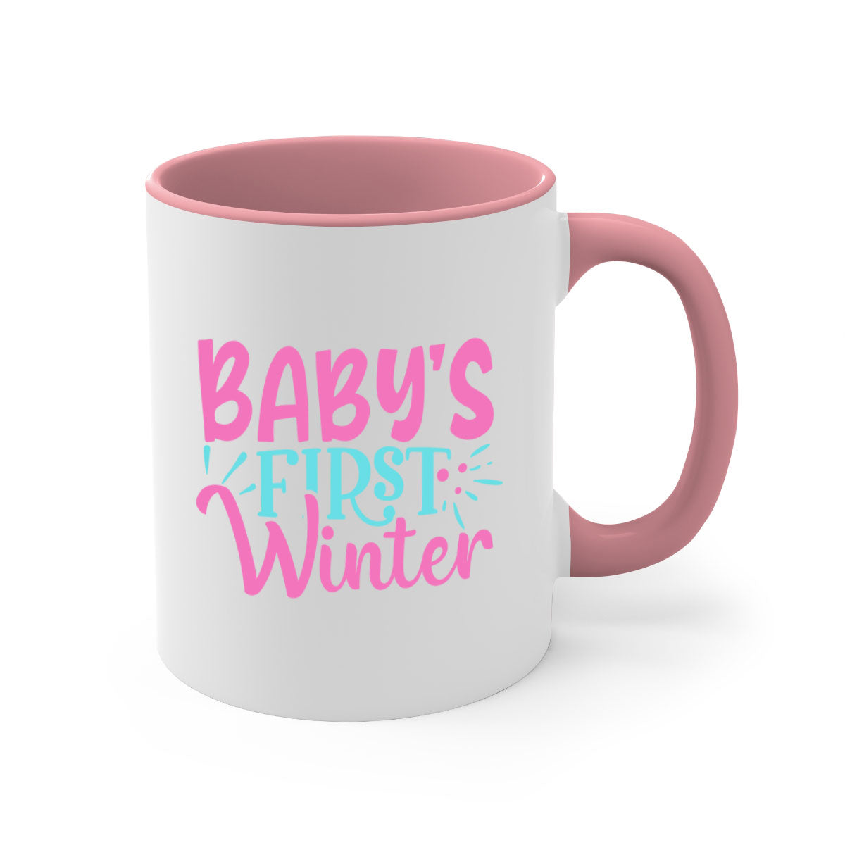 A stylish two-tone Baby's First Winter Mug with a colored handle and glossy finish, available in multiple colors.