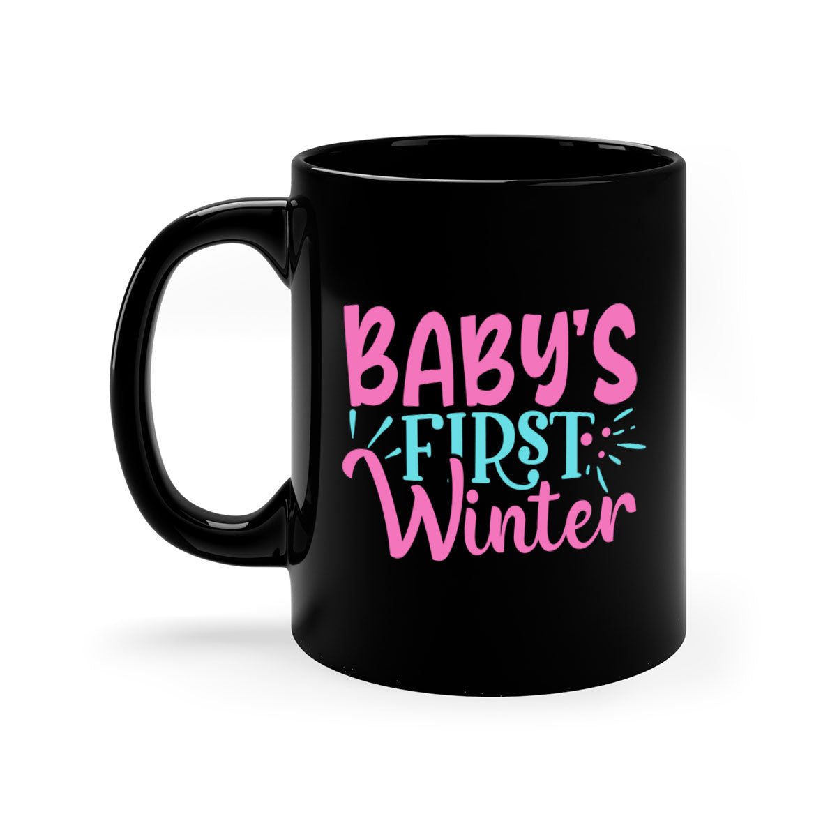 A stylish two-tone Baby's First Winter Mug with a colored handle and glossy finish, available in multiple colors.
