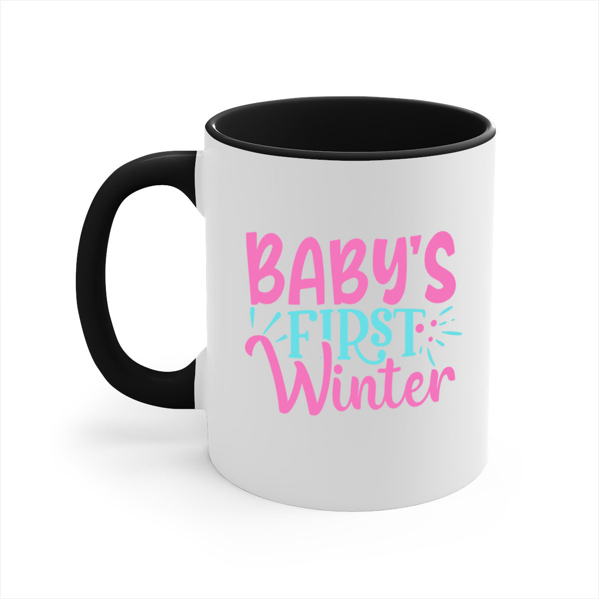 A stylish two-tone Baby's First Winter Mug with a colored handle and glossy finish, available in multiple colors.