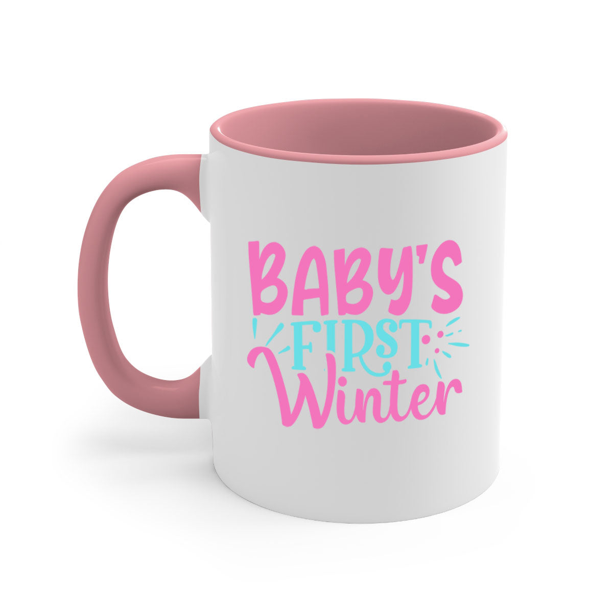 A stylish two-tone Baby's First Winter Mug with a colored handle and glossy finish, available in multiple colors.