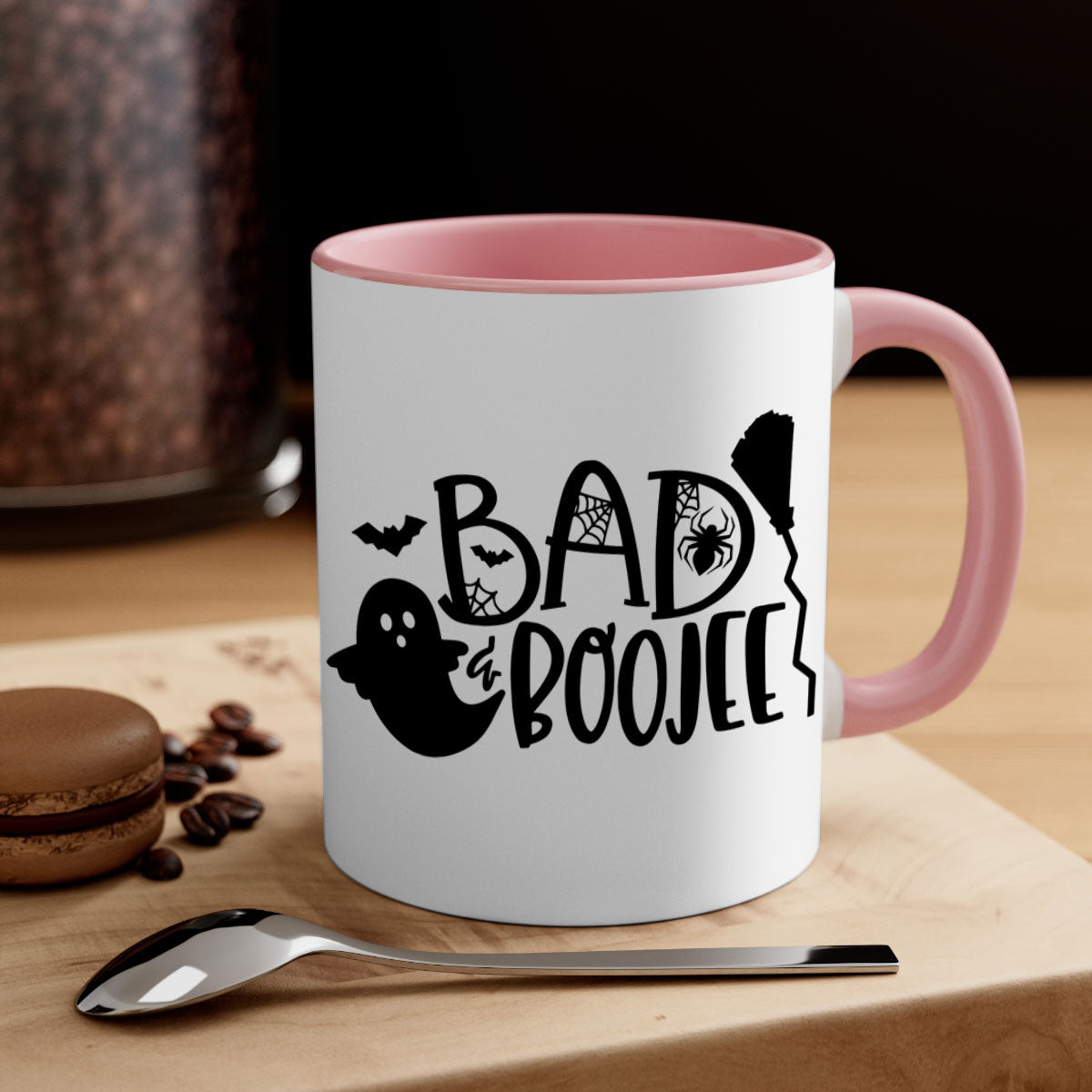 Bad Boojee 93# Halloween Mug with colorful handle and glossy finish, available in multiple colors and sizes.