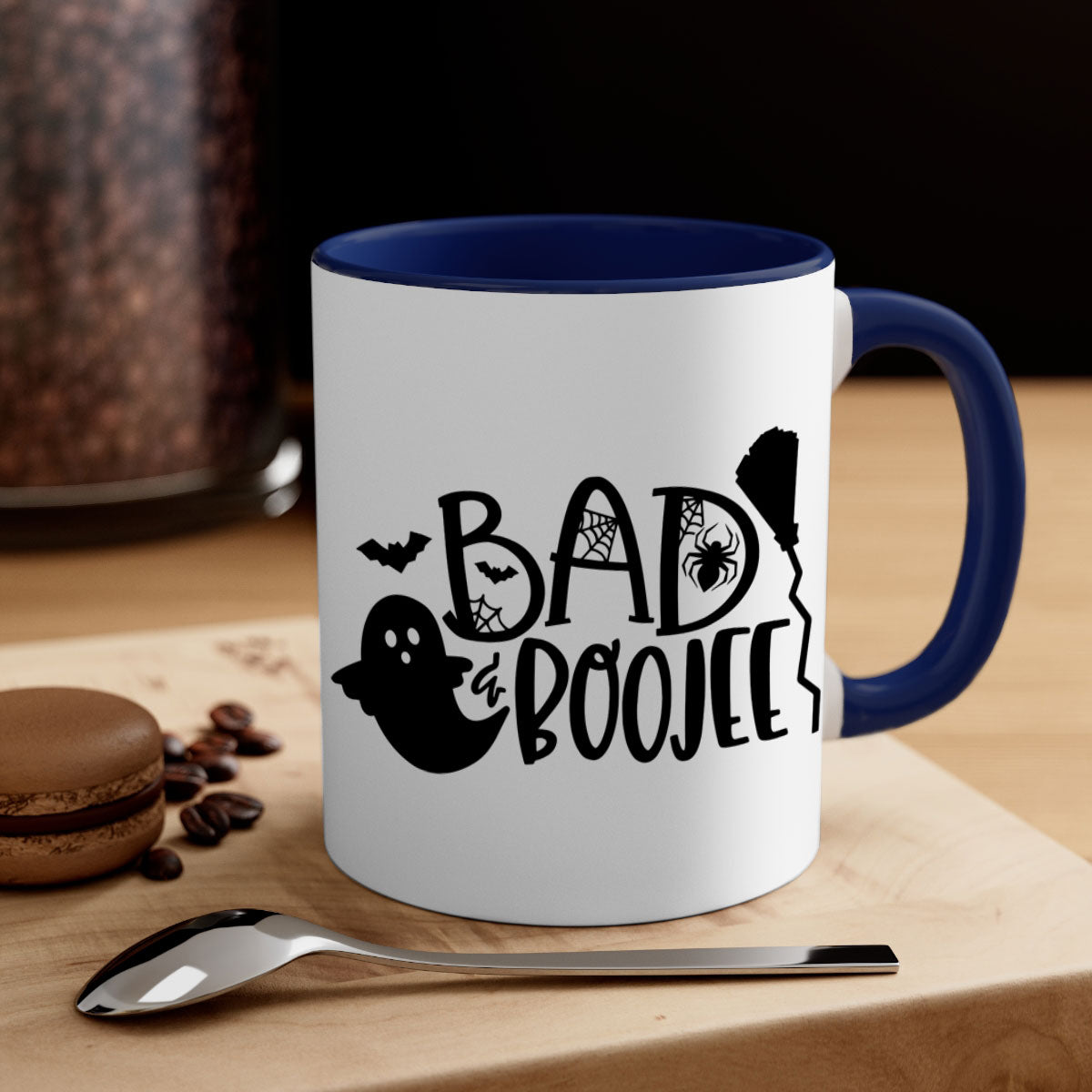 Bad Boojee 93# Halloween Mug with colorful handle and glossy finish, available in multiple colors and sizes.