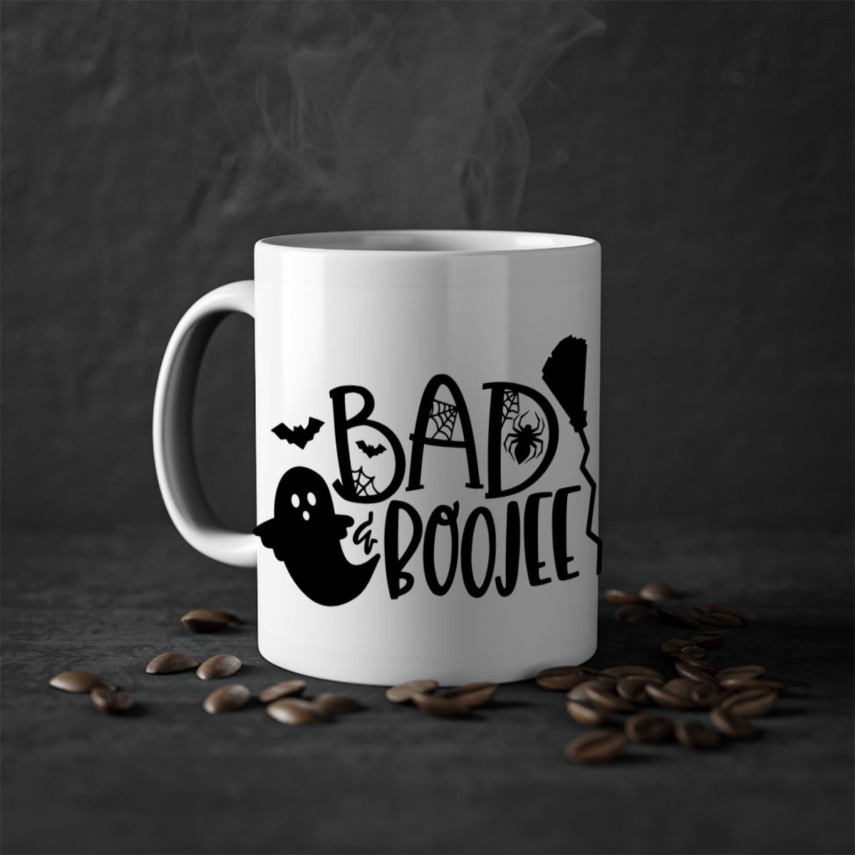 Bad Boojee 93# Halloween Mug with colorful handle and glossy finish, available in multiple colors and sizes.