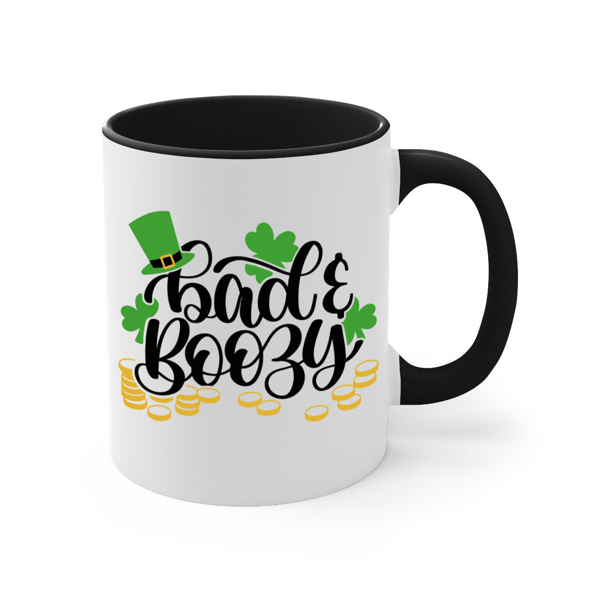 Bad Boozy Style 106# Mug featuring a two-tone design with a colored handle and glossy finish, perfect for St. Patrick's Day.