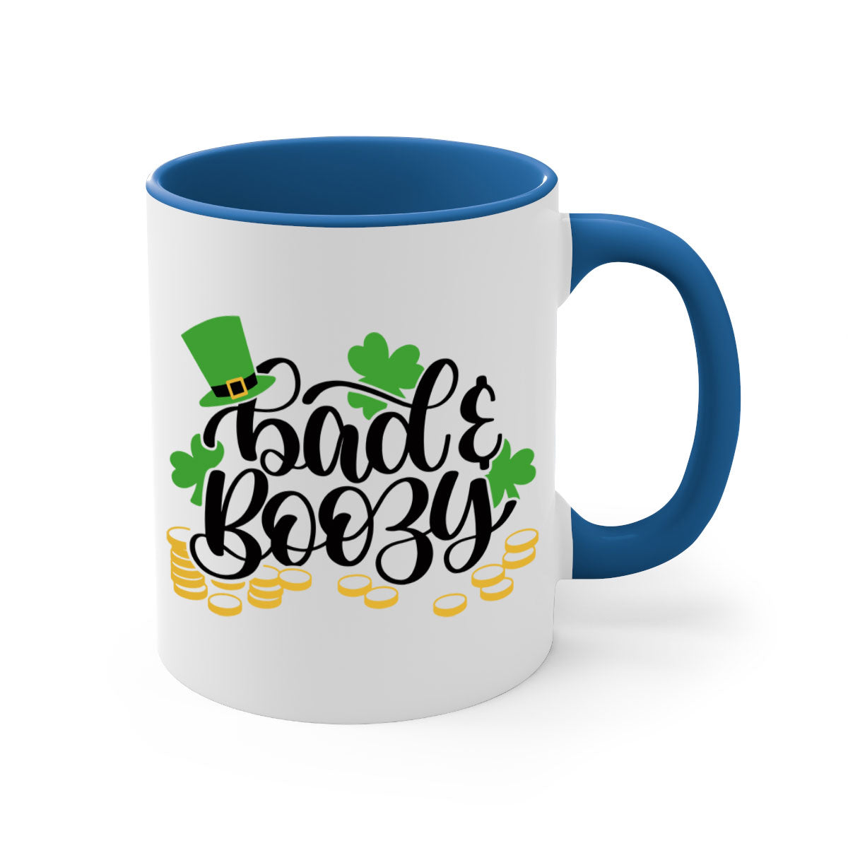 Bad Boozy Style 106# Mug featuring a two-tone design with a colored handle and glossy finish, perfect for St. Patrick's Day.