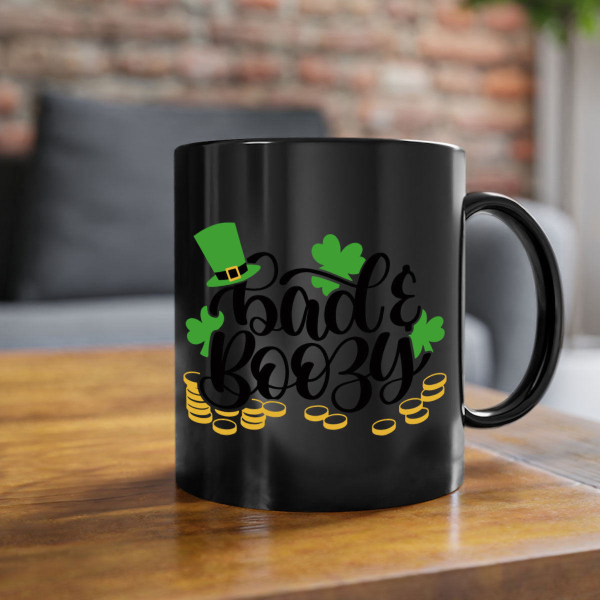 Bad Boozy Style 106# Mug featuring a two-tone design with a colored handle and glossy finish, perfect for St. Patrick's Day.