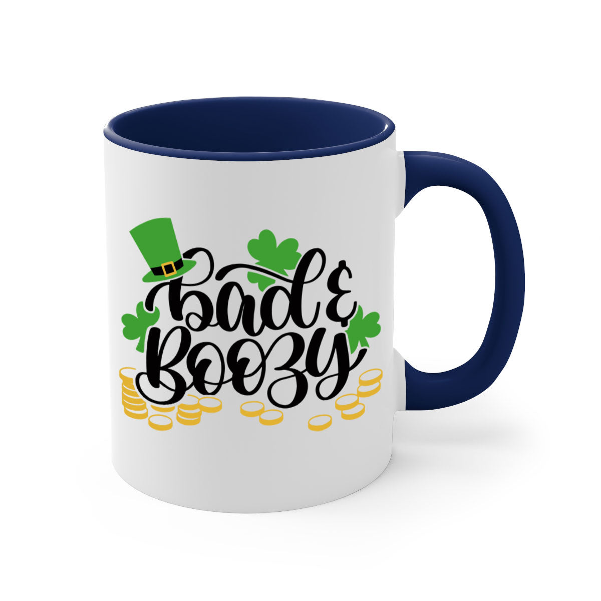 Bad Boozy Style 106# Mug featuring a two-tone design with a colored handle and glossy finish, perfect for St. Patrick's Day.