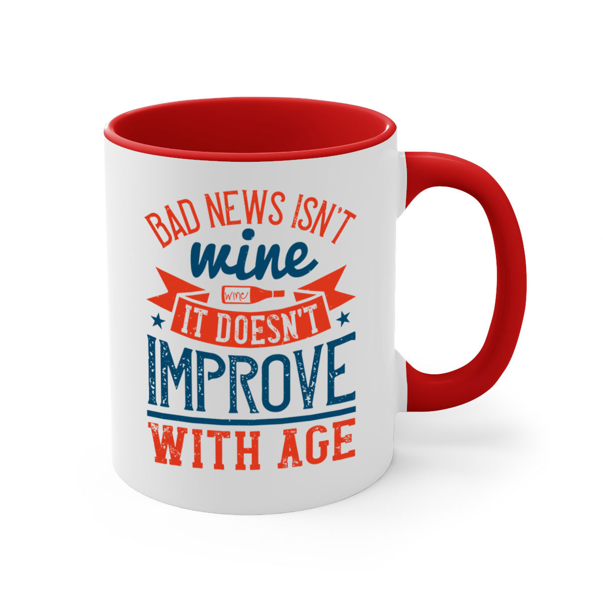 Ceramic coffee mug with a humorous quote, featuring a glossy finish and a colored handle, available in multiple colors.