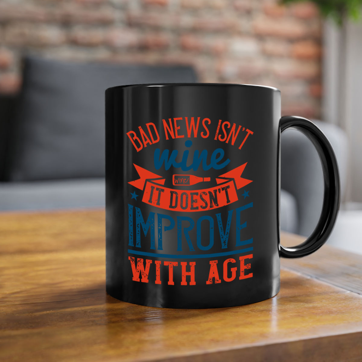 Ceramic coffee mug with a humorous quote, featuring a glossy finish and a colored handle, available in multiple colors.