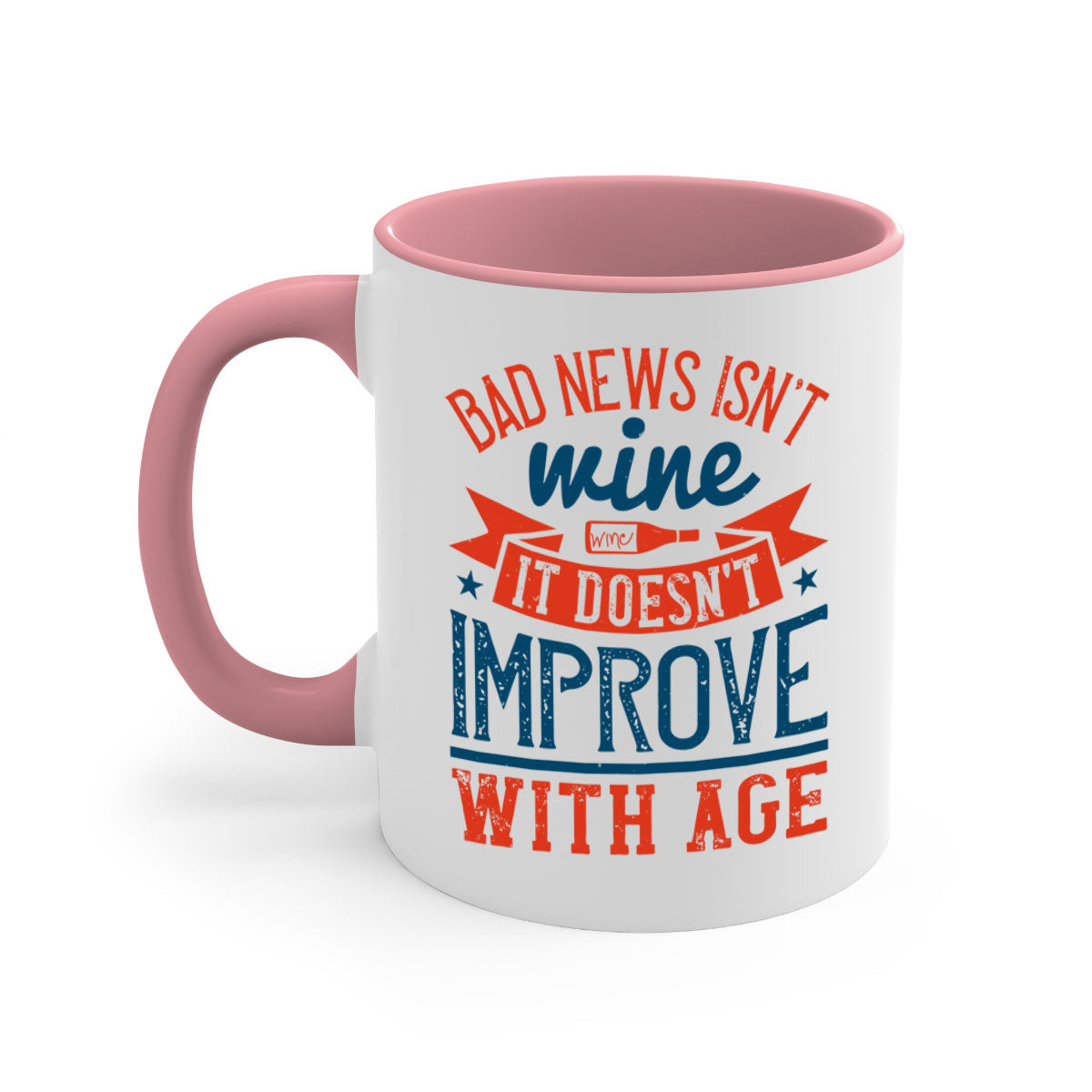 Ceramic coffee mug with a humorous quote, featuring a glossy finish and a colored handle, available in multiple colors.