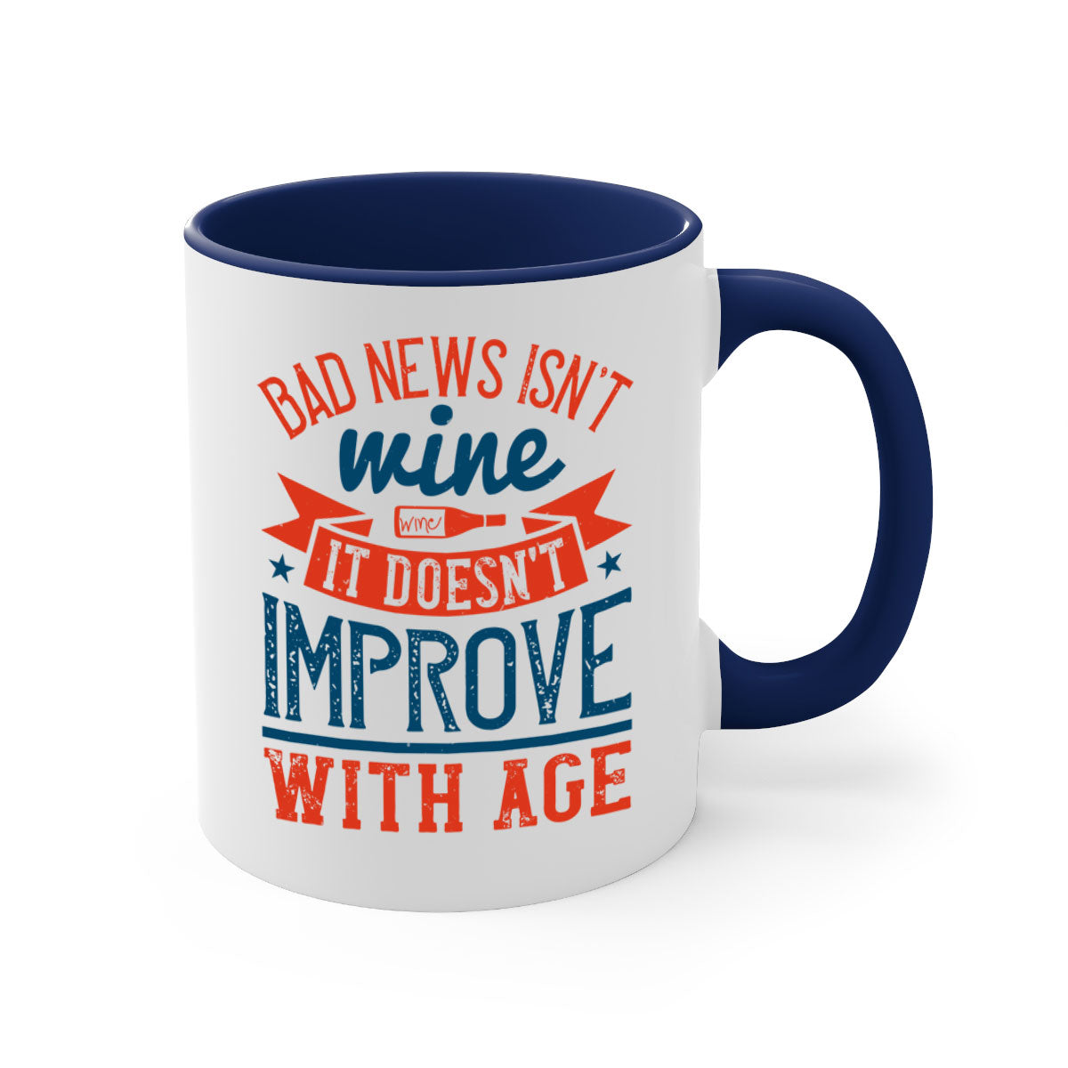 Ceramic coffee mug with a humorous quote, featuring a glossy finish and a colored handle, available in multiple colors.