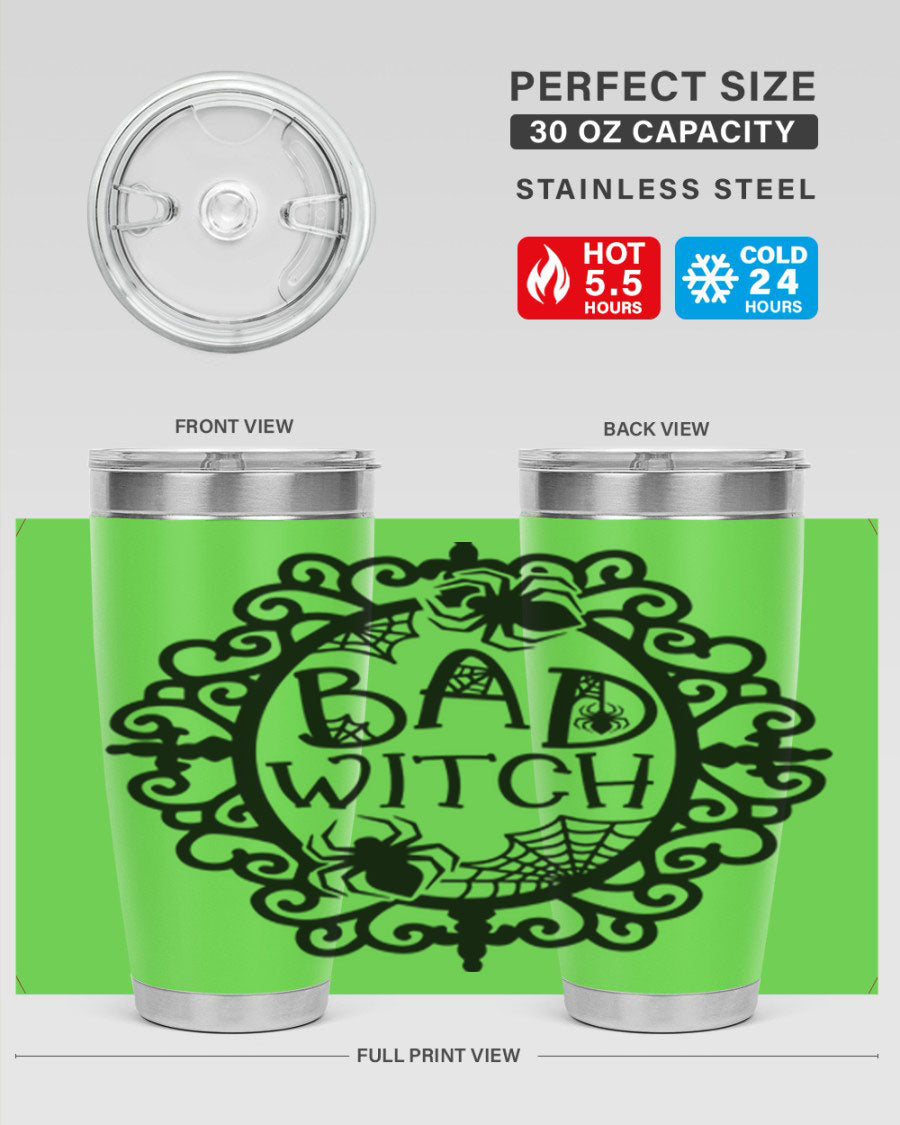 Bad Witch 92# Halloween Tumbler in 20oz and 30oz sizes, featuring a stylish design with double wall vacuum insulation.
