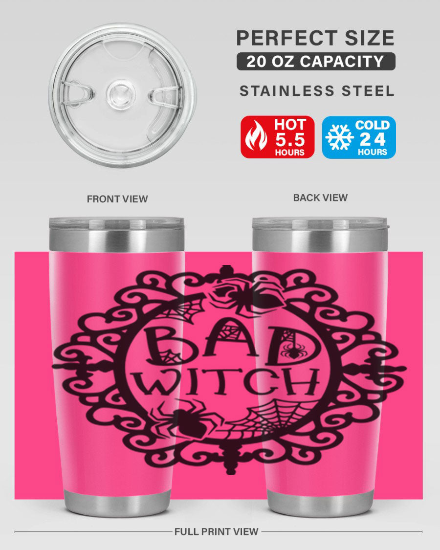 Bad Witch 92# Halloween Tumbler in 20oz and 30oz sizes, featuring a stylish design with double wall vacuum insulation.