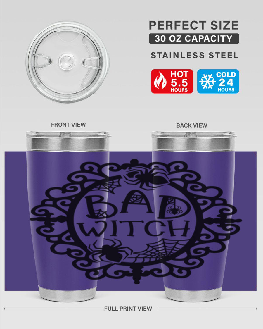 Bad Witch 92# Halloween Tumbler in 20oz and 30oz sizes, featuring a stylish design with double wall vacuum insulation.