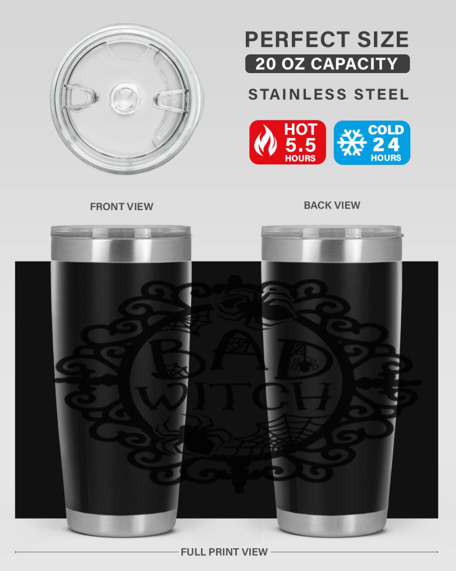 Bad Witch 92# Halloween Tumbler in 20oz and 30oz sizes, featuring a stylish design with double wall vacuum insulation.