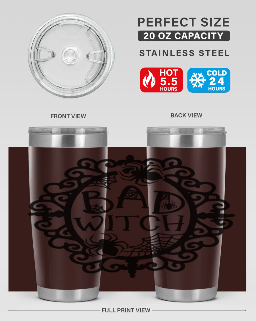 Bad Witch 92# Halloween Tumbler in 20oz and 30oz sizes, featuring a stylish design with double wall vacuum insulation.