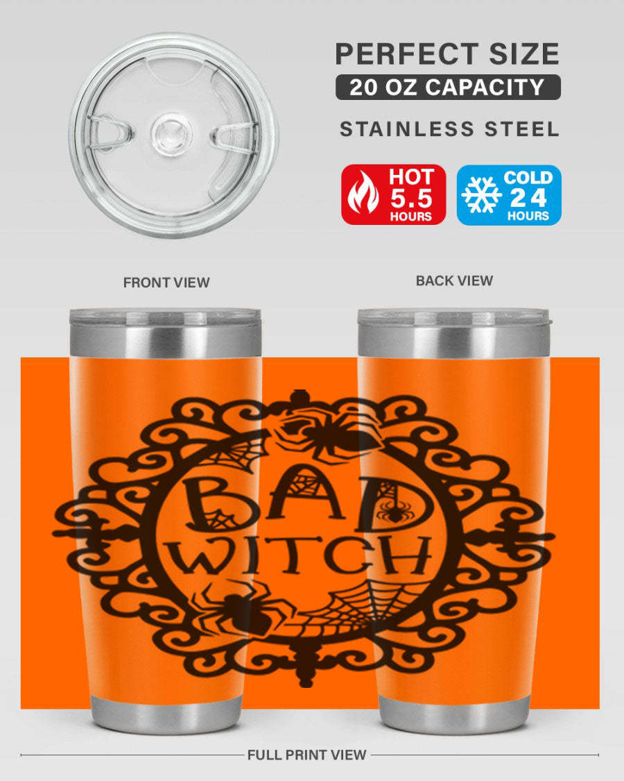 Bad Witch 92# Halloween Tumbler in 20oz and 30oz sizes, featuring a stylish design with double wall vacuum insulation.