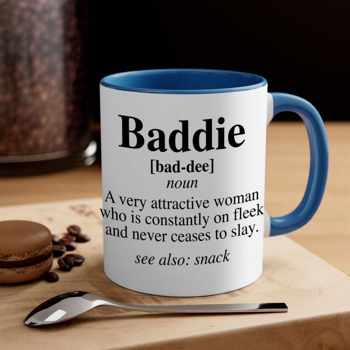 Baddie definition 269# mug with colorful handle and glossy finish, perfect for coffee or tea.