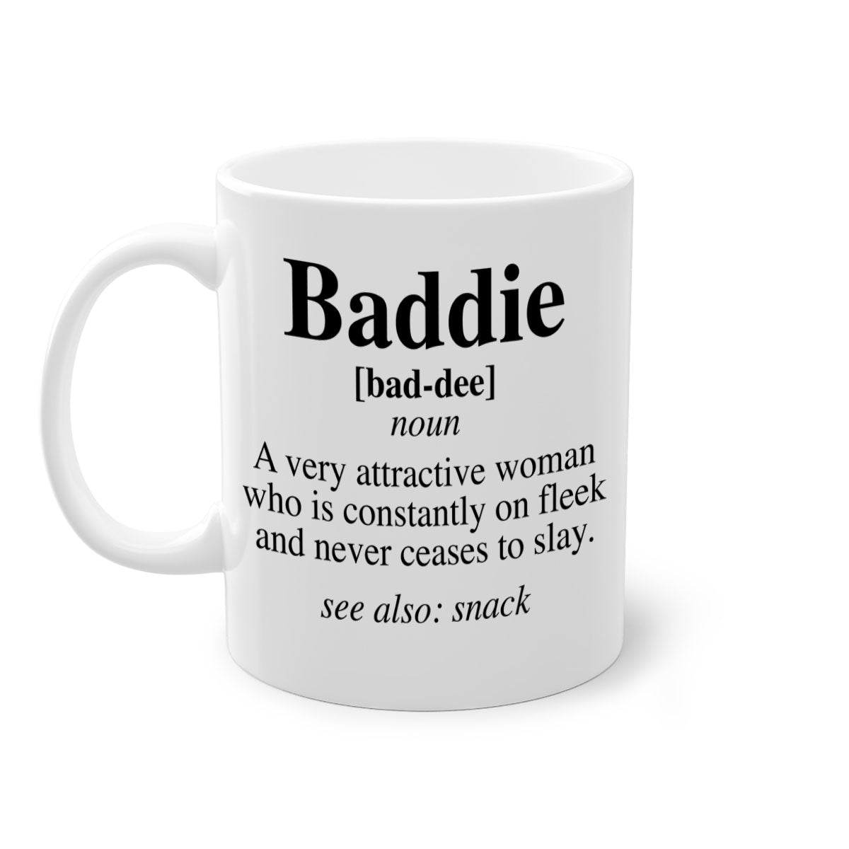 Baddie definition 269# mug with colorful handle and glossy finish, perfect for coffee or tea.