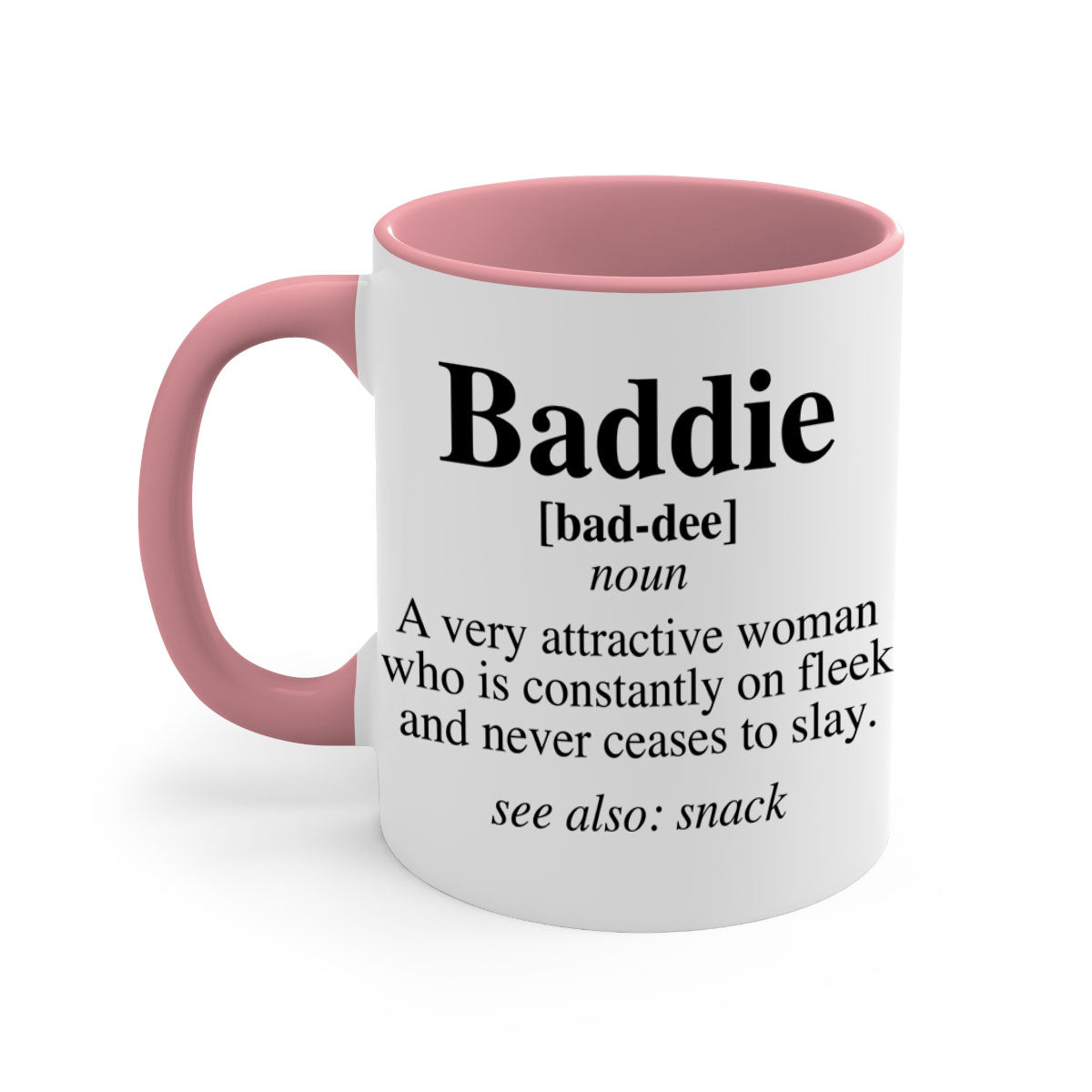 Baddie definition 269# mug with colorful handle and glossy finish, perfect for coffee or tea.