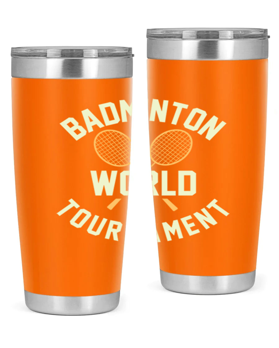 Badminton 1449# 20oz Tumbler in stainless steel with a drink-thru lid, showcasing its sleek design and double wall vacuum insulation.