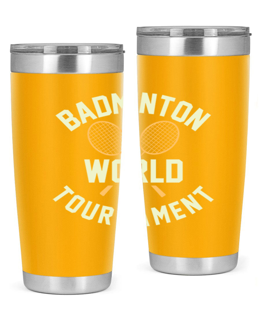 Badminton 1449# 20oz Tumbler in stainless steel with a drink-thru lid, showcasing its sleek design and double wall vacuum insulation.