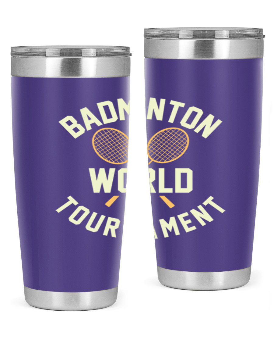 Badminton 1449# 20oz Tumbler in stainless steel with a drink-thru lid, showcasing its sleek design and double wall vacuum insulation.