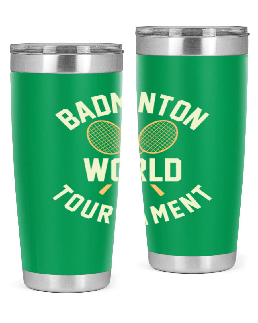 Badminton 1449# 20oz Tumbler in stainless steel with a drink-thru lid, showcasing its sleek design and double wall vacuum insulation.