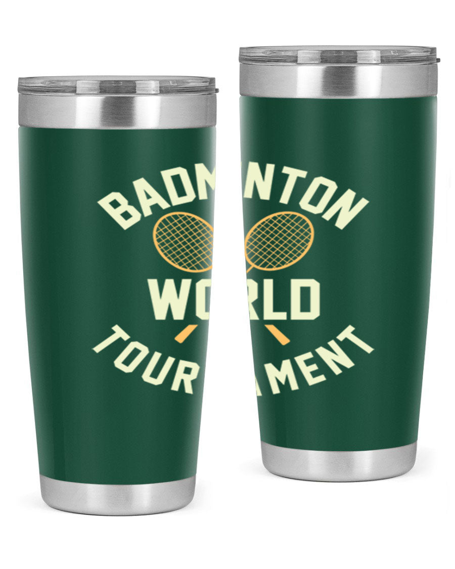 Badminton 1449# 20oz Tumbler in stainless steel with a drink-thru lid, showcasing its sleek design and double wall vacuum insulation.