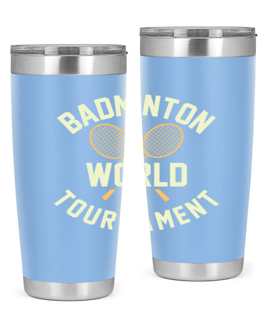 Badminton 1449# 20oz Tumbler in stainless steel with a drink-thru lid, showcasing its sleek design and double wall vacuum insulation.