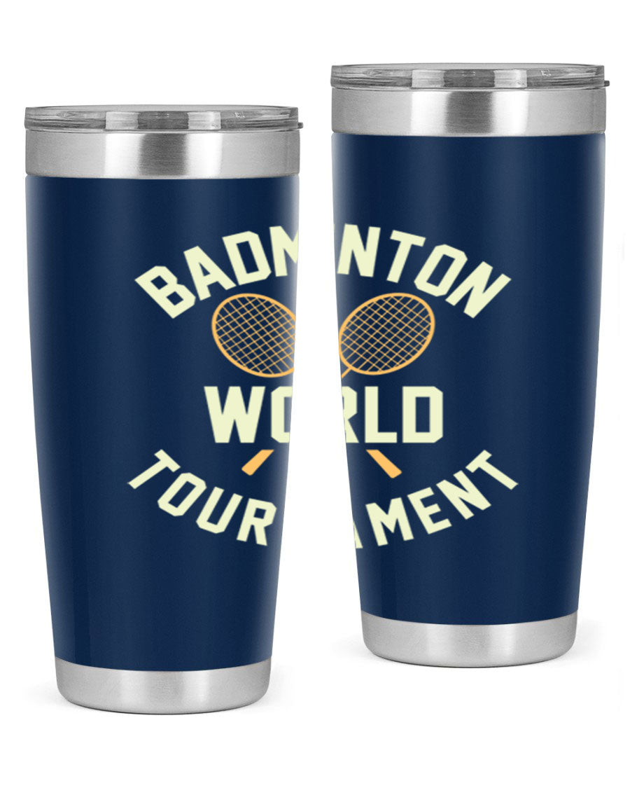 Badminton 1449# 20oz Tumbler in stainless steel with a drink-thru lid, showcasing its sleek design and double wall vacuum insulation.