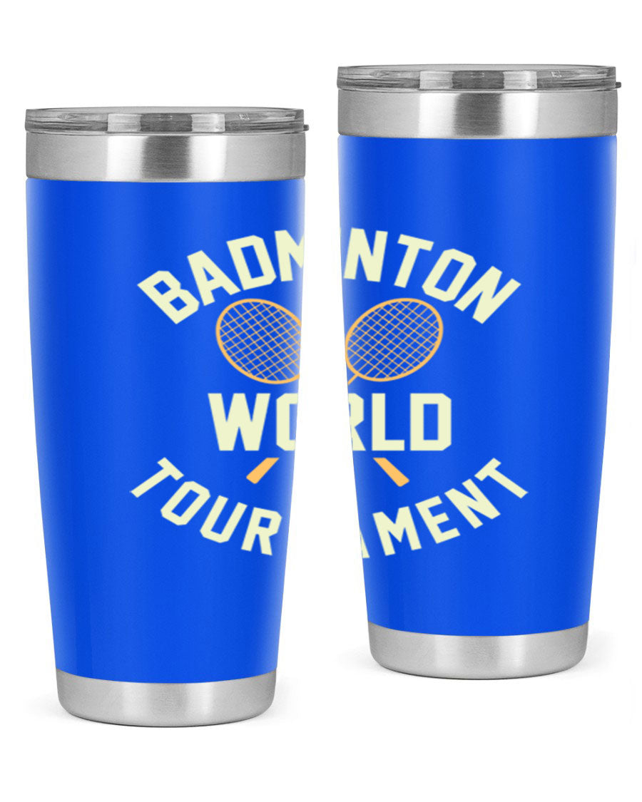 Badminton 1449# 20oz Tumbler in stainless steel with a drink-thru lid, showcasing its sleek design and double wall vacuum insulation.