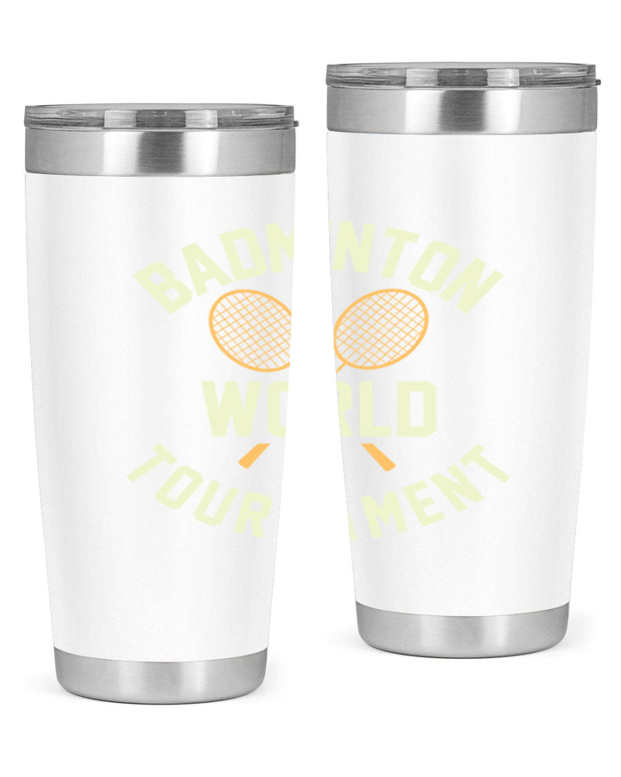 Badminton 1449# 20oz Tumbler in stainless steel with a drink-thru lid, showcasing its sleek design and double wall vacuum insulation.