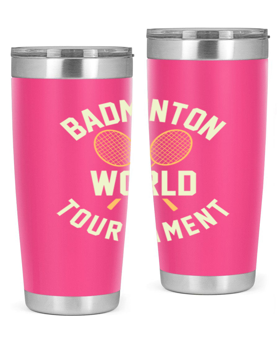 Badminton 1449# 20oz Tumbler in stainless steel with a drink-thru lid, showcasing its sleek design and double wall vacuum insulation.