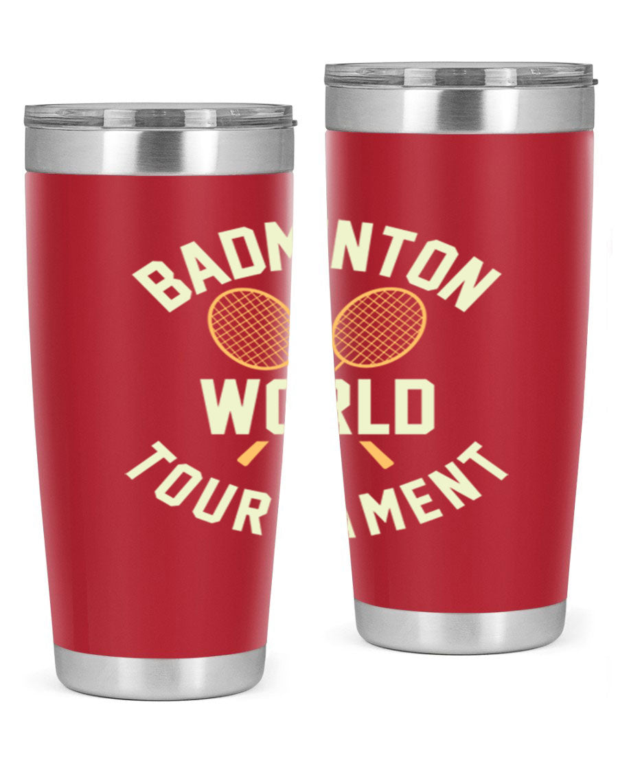 Badminton 1449# 20oz Tumbler in stainless steel with a drink-thru lid, showcasing its sleek design and double wall vacuum insulation.