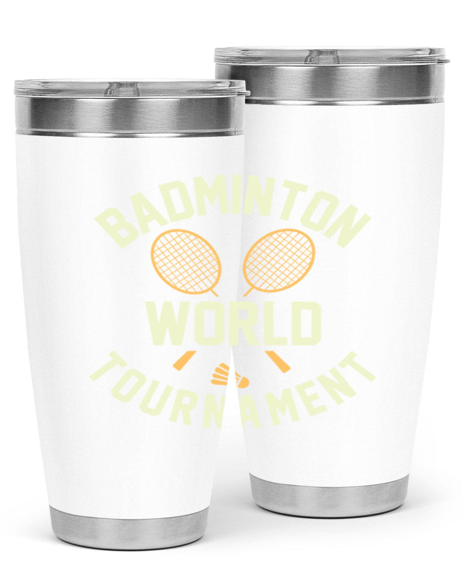 Badminton 1449# 20oz Tumbler in stainless steel with a drink-thru lid, showcasing its sleek design and double wall vacuum insulation.